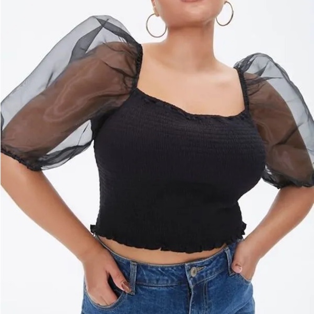 NWT forever 21 smocked organza black top